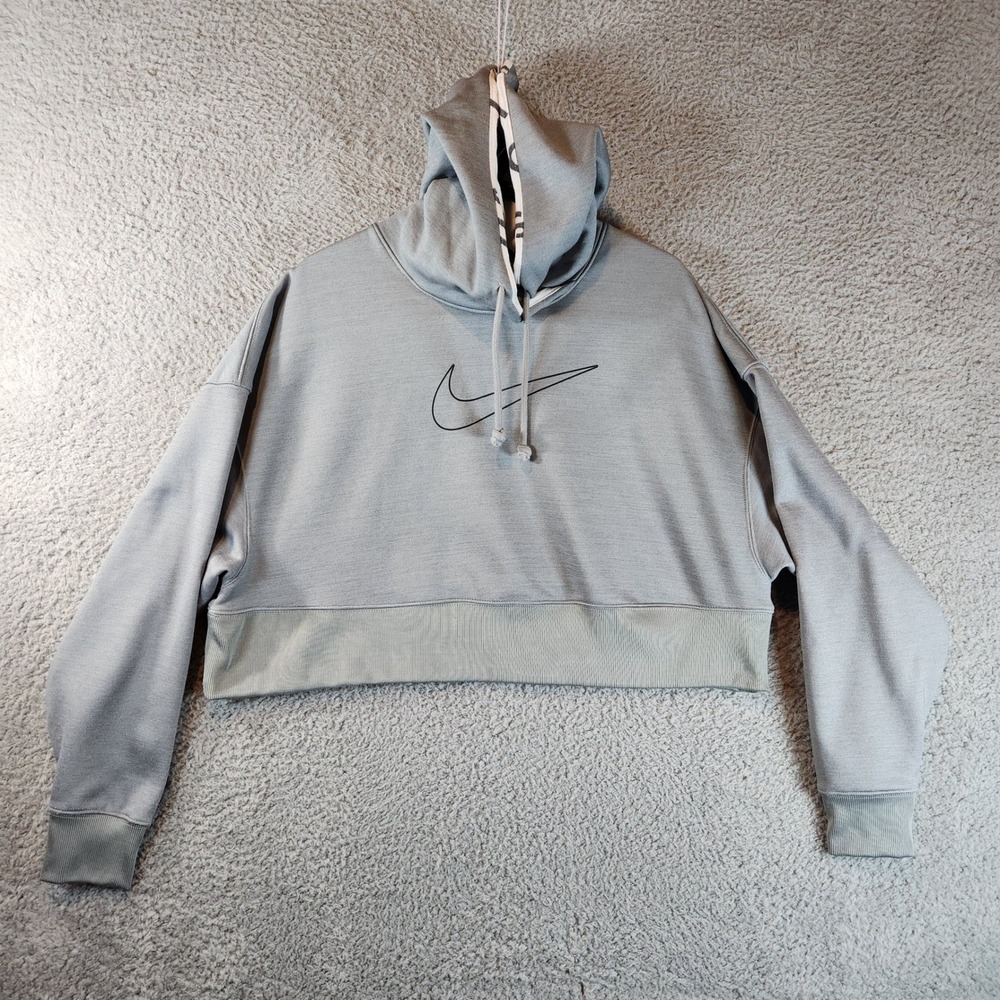 Nike Dri Fit Hoodie Sweatshirt Womens Medium Cropped Gray Activewear Athleisure